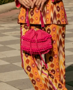 New Cuplé Bandolera Bolas Rafia Fucsia