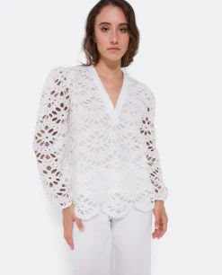 Outlet Cuplé Blusa Escote Pico Guipur Blanco