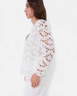 Outlet Cuplé Blusa Escote Pico Guipur Blanco