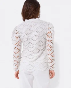 Outlet Cuplé Blusa Escote Pico Guipur Blanco