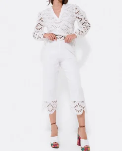 Outlet Cuplé Blusa Escote Pico Guipur Blanco