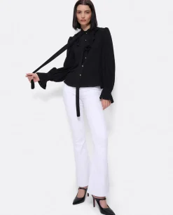Online Cuplé Blusa Lazo Cuello Punto Negro