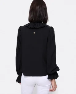 Online Cuplé Blusa Lazo Cuello Punto Negro
