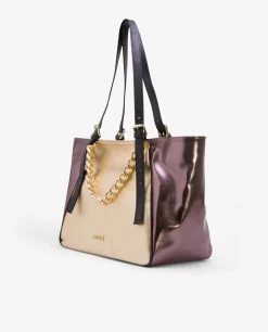 Outlet Cuplé Bolso Grande Tricolor Napa Metalizado Oro