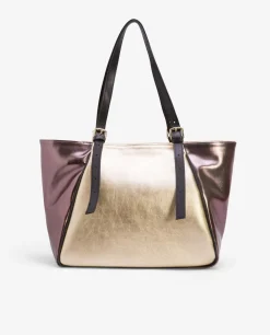 Outlet Cuplé Bolso Grande Tricolor Napa Metalizado Oro