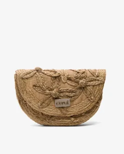 Outlet Cuplé Bolso Mano Media Luna Rafia Beig
