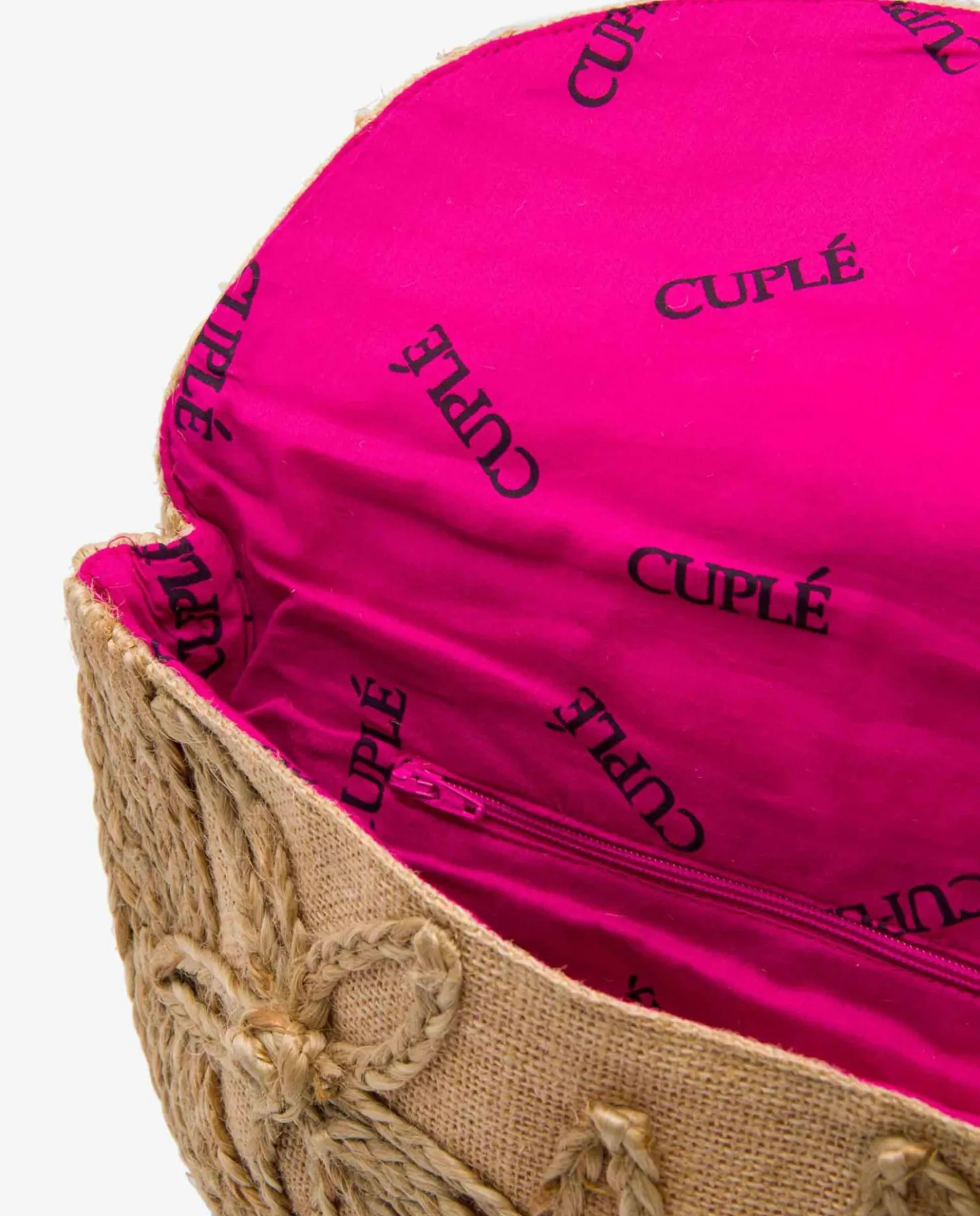 Outlet Cuplé Bolso Mano Media Luna Rafia Beig