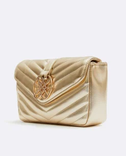 Best Cuplé Bolso Satchel Con Cadena Piek Tecnopiel Oro