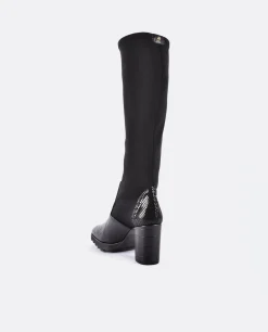 Discount Cuplé Bota Alta Pala Y Talon Licra/Coco Negro