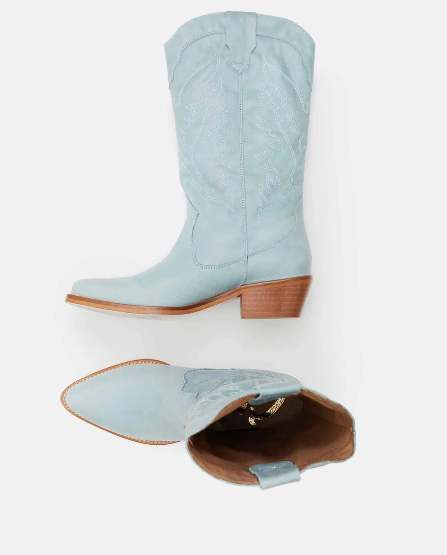 Discount Cuplé Bota Cowboy Tacón Bajo Napa Azul