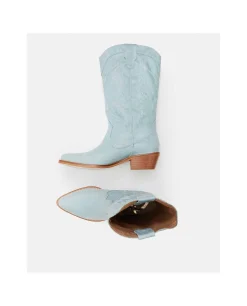 Discount Cuplé Bota Cowboy Tacón Bajo Napa Azul