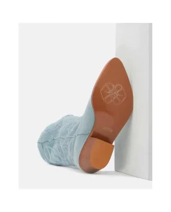 Discount Cuplé Bota Cowboy Tacón Bajo Napa Azul