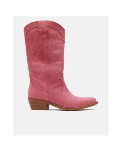 Online Cuplé Bota Cowboy Tacón Bajo Napa Fucsia