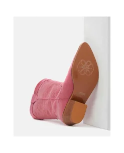 Online Cuplé Bota Cowboy Tacón Bajo Napa Fucsia