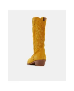 Best Cuplé Bota Cowboy Tacón Bajo Serraje Mostaza
