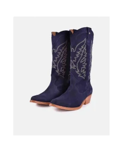 New Cuplé Bota Cowboy Tacón Bajo Serraje Marino