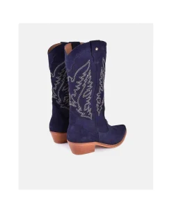 New Cuplé Bota Cowboy Tacón Bajo Serraje Marino