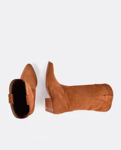 Hot Cuplé Bota Cowboy Tacón Bajo Serraje Cuero