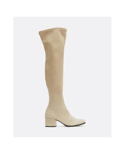New Cuplé Bota Mosquetera Strech Napa Licra Camel
