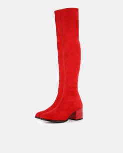 Hot Cuplé Bota Mosquetera Suede Strech Rojo Tacón Coco Rojo