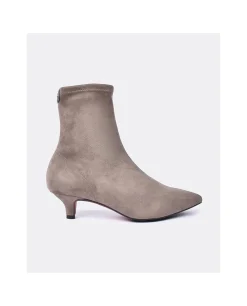 Online Cuplé Botin Licra Tacón Bajo Ultrasuede Strech Taupe