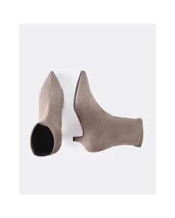 Online Cuplé Botin Licra Tacón Bajo Ultrasuede Strech Taupe