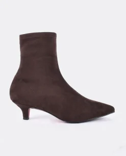 Clearance Cuplé Botin Licra Tacón Bajo Ultrasuede Strech Marron