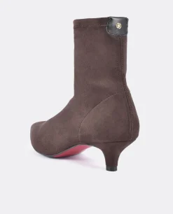 Clearance Cuplé Botin Licra Tacón Bajo Ultrasuede Strech Marron
