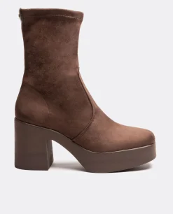 New Cuplé Botin Plataforma Ultrasuede Strech Marron