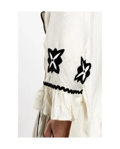 Clearance Cuplé Camisa Bolsillos Bordados Jacquard Blanco