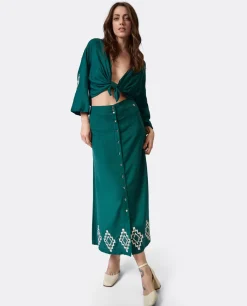 Cuplé Camisa Con Nudo Lino Verde