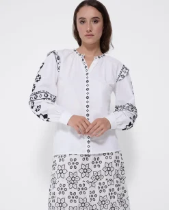 Outlet Cuplé Camisa Mangas Bordadas Algodon Blanco