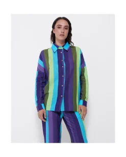 Cuplé Camisa Oversize Algodon Rayas Azul