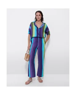 Cuplé Camisa Oversize Algodon Rayas Azul