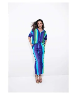 Cuplé Camisa Oversize Algodon Rayas Azul