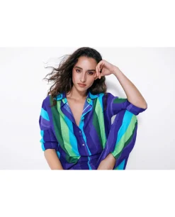 Cuplé Camisa Oversize Algodon Rayas Azul
