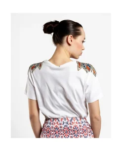 New Cuplé Camiseta Hombros Bordados Punto Blanco