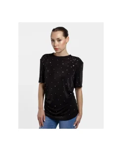 Online Cuplé Camiseta Strass Punto Negro