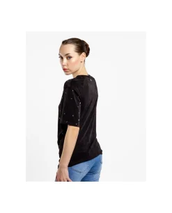 Online Cuplé Camiseta Strass Punto Negro