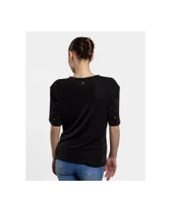 Online Cuplé Camiseta Strass Punto Negro