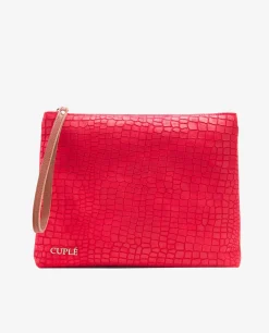Cuplé Cartera Mano Mediana Serraje Coco Rojo