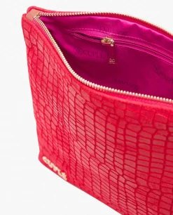 Cuplé Cartera Mano Mediana Serraje Coco Rojo