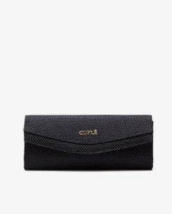 Online Cuplé Cartera Mano Solapa Textil Negro