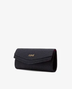 Online Cuplé Cartera Mano Solapa Textil Negro