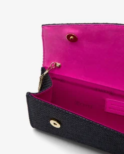 Online Cuplé Cartera Mano Solapa Textil Negro