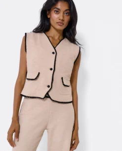 Hot Cuplé Chaleco Puntilla Tweed Beig