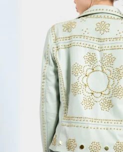 New Cuplé Chaqueta Biker Tachas Piel Verde