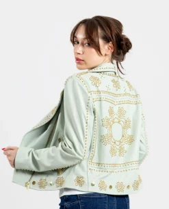 New Cuplé Chaqueta Biker Tachas Piel Verde