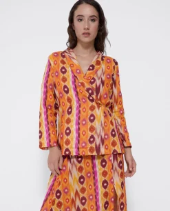 Discount Cuplé Chaqueta Cruzada Tejido Estampado Etnico