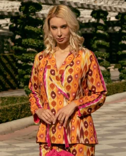 Discount Cuplé Chaqueta Cruzada Tejido Estampado Etnico